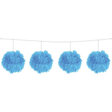 Stijlvolle pompom slinger blauw 3 meter