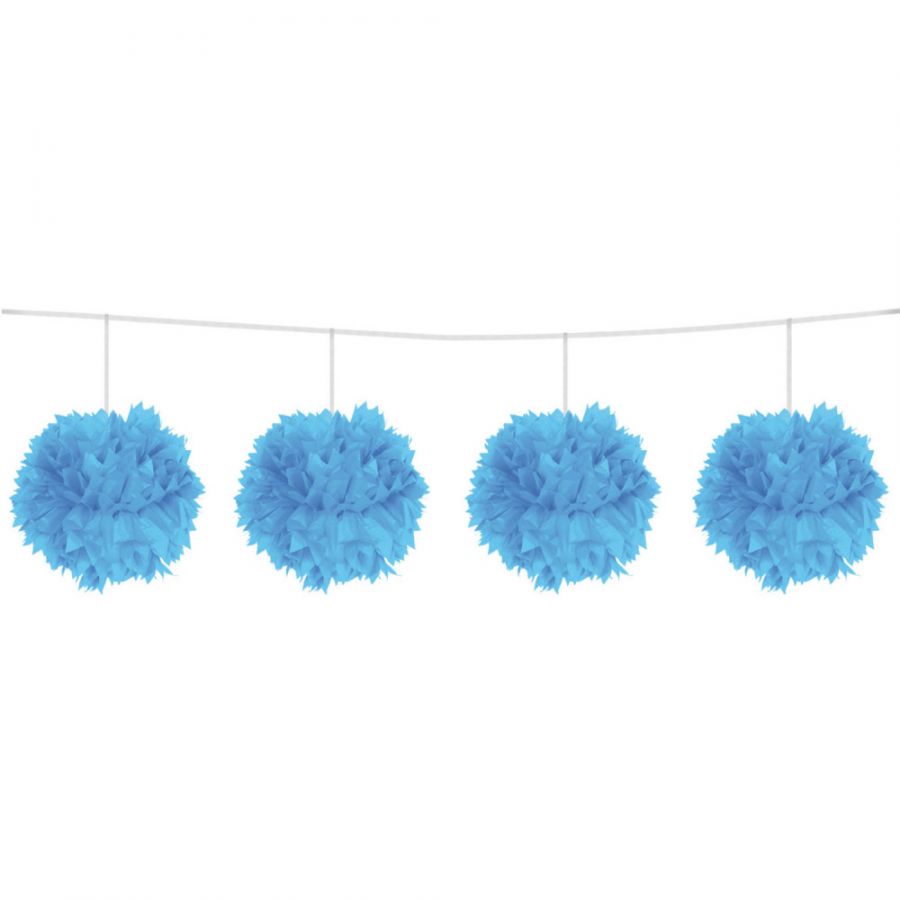 Stijlvolle pompom slinger blauw 3 meter