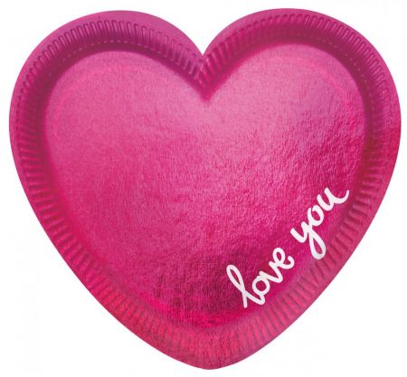 Liefdevolle hartvormige roze bordjes 6x